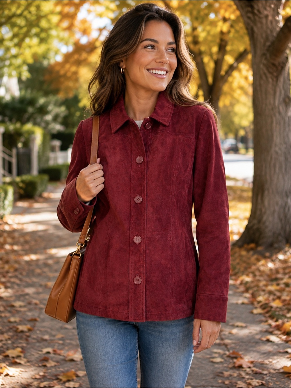 Danier Burgundy Red Genuine Suede Leather Button Front Jacket Women’s Size S